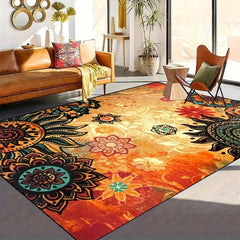 Flowers Print Non-slip Resistant Rug Machine Washable Waterproof Carpet