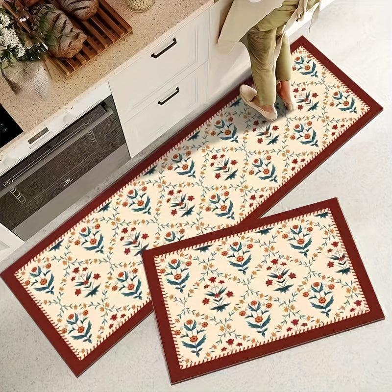 Vintage Cushioned Anti Fatigue Kitchen Rug Non Slip Waterproof Kitchen Runner