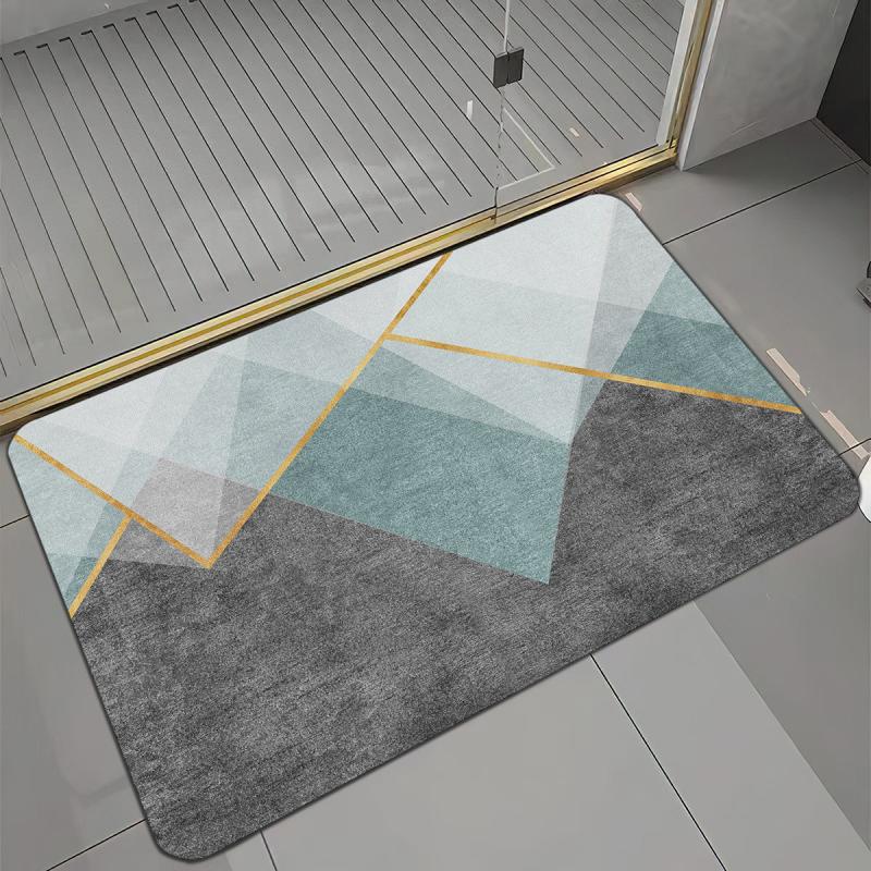 Light Green Grey Geometric Area Rug Non Slip Backing Washable