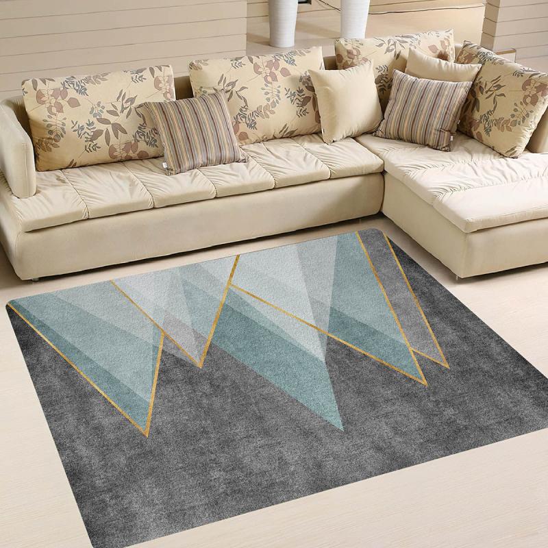 Light Green Grey Geometric Area Rug Non Slip Backing Washable