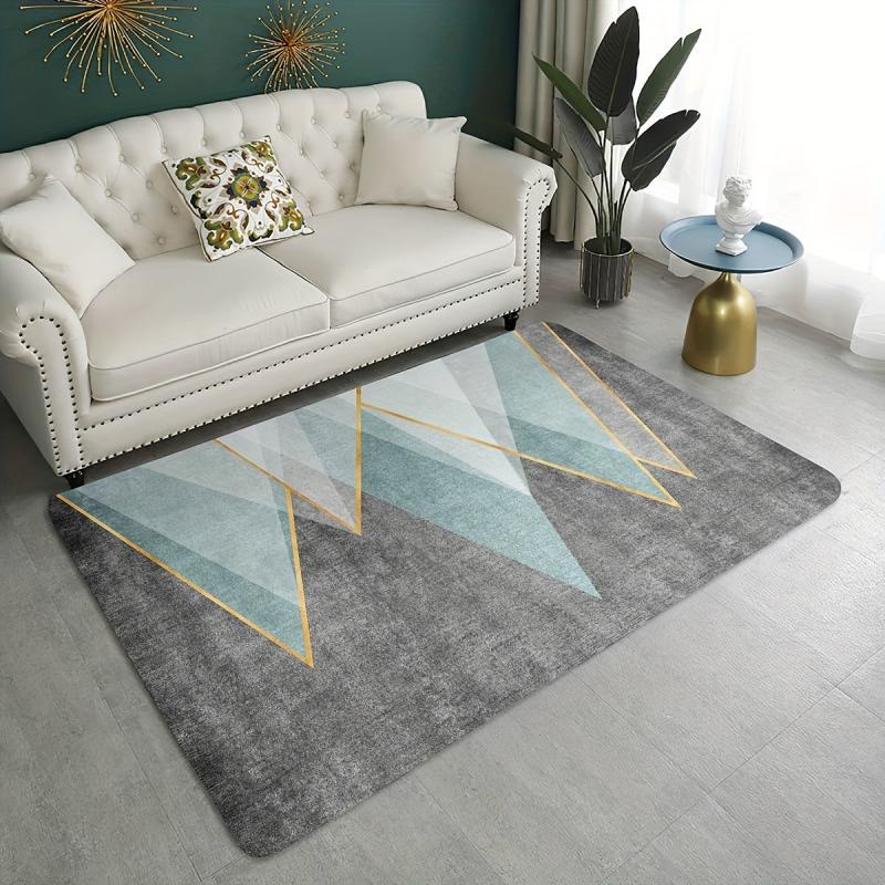 Light Green Grey Geometric Area Rug Non Slip Backing Washable