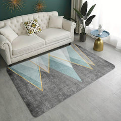 Light Green Grey Geometric Area Rug Non Slip Backing Washable