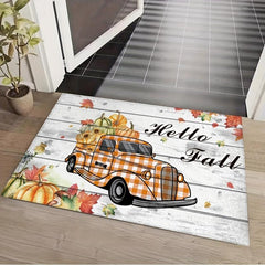 Thanksgiving Floor Mat Pumpkin Sunflower Autumn Orange Plaid Truck Door Mat
