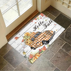 Thanksgiving Floor Mat Pumpkin Sunflower Autumn Orange Plaid Truck Door Mat