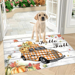 Thanksgiving Floor Mat Pumpkin Sunflower Autumn Orange Plaid Truck Door Mat