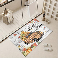 Thanksgiving Floor Mat Pumpkin Sunflower Autumn Orange Plaid Truck Door Mat