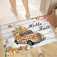 Thanksgiving Floor Mat Pumpkin Sunflower Autumn Orange Plaid Truck Door Mat