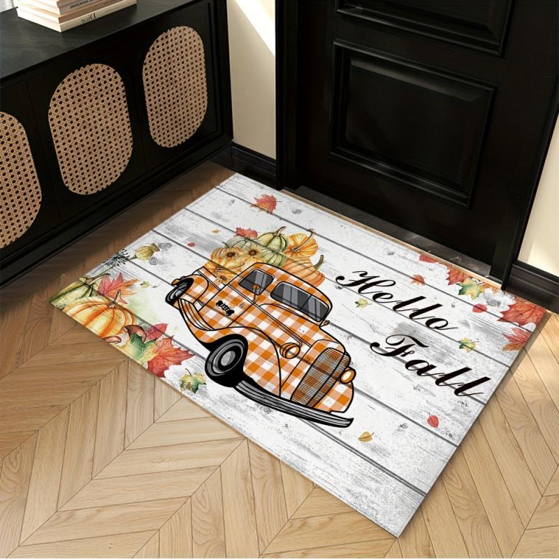 Thanksgiving Floor Mat Pumpkin Sunflower Autumn Orange Plaid Truck Door Mat