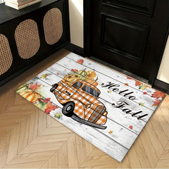 Thanksgiving Floor Mat Pumpkin Sunflower Autumn Orange Plaid Truck Door Mat