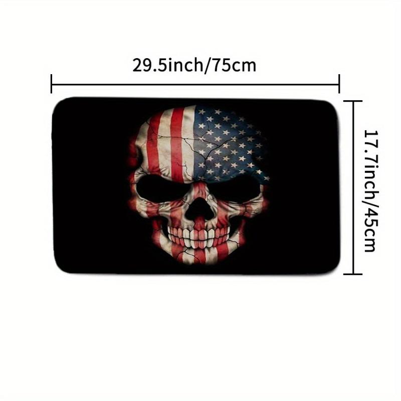 Soft & Dry American Flag Skull Bathroom Rug Set Non Slip Shaggy Mats