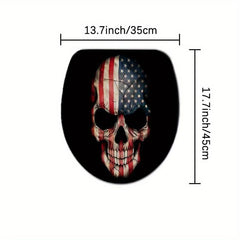 Soft & Dry American Flag Skull Bathroom Rug Set Non Slip Shaggy Mats
