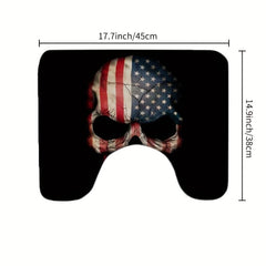 Soft & Dry American Flag Skull Bathroom Rug Set Non Slip Shaggy Mats