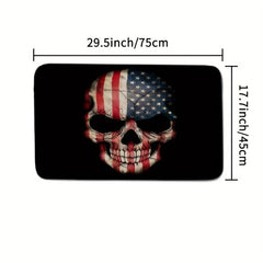Soft & Dry American Flag Skull Bathroom Rug Set Non Slip Shaggy Mats