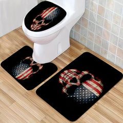 Soft & Dry American Flag Skull Bathroom Rug Set Non Slip Shaggy Mats