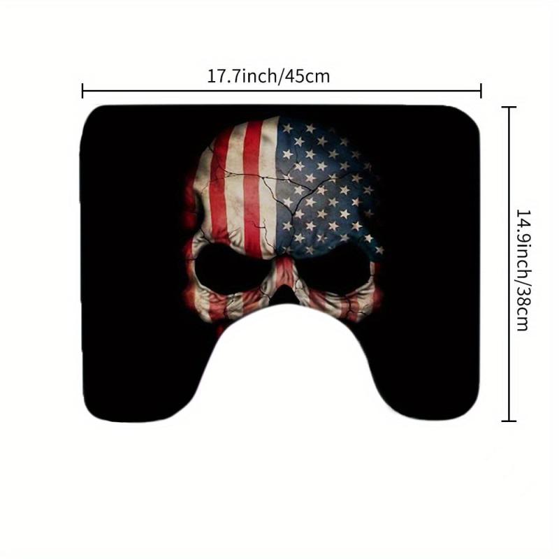 Soft & Dry American Flag Skull Bathroom Rug Set Non Slip Shaggy Mats