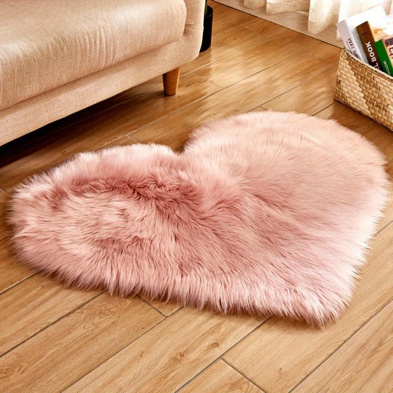Heart Shape Faux Sheepskin Rug Soft Fluffy Shaggy Carpet Area Mats Rugs
