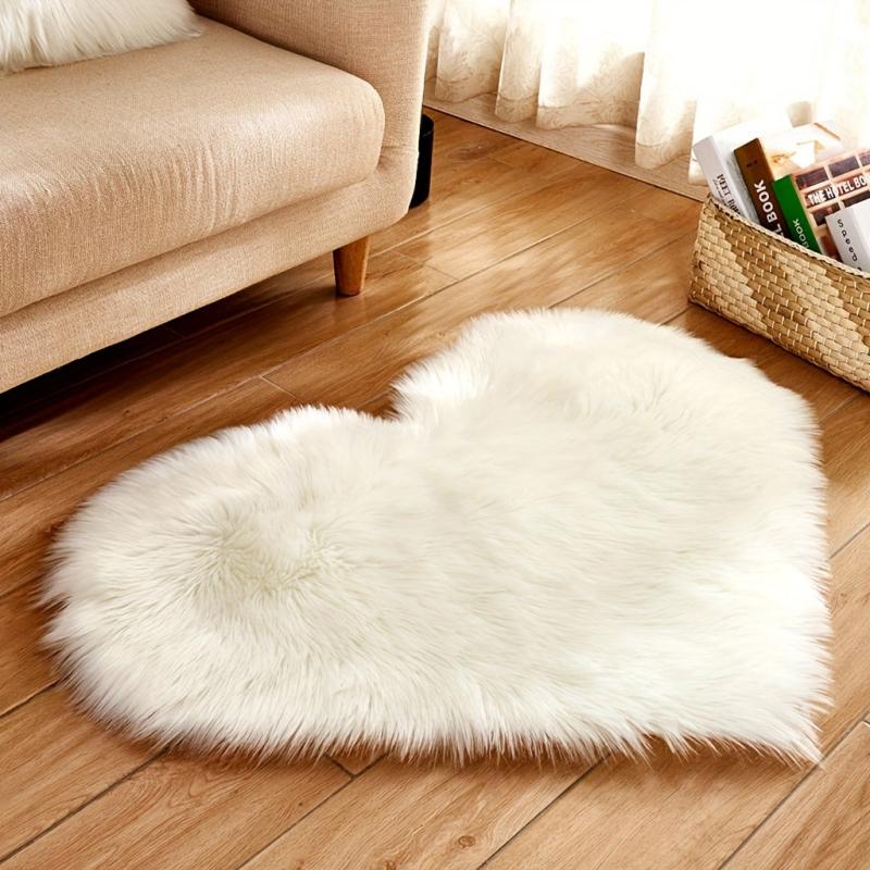 Heart Shape Faux Sheepskin Rug Soft Fluffy Shaggy Carpet Area Mats Rugs