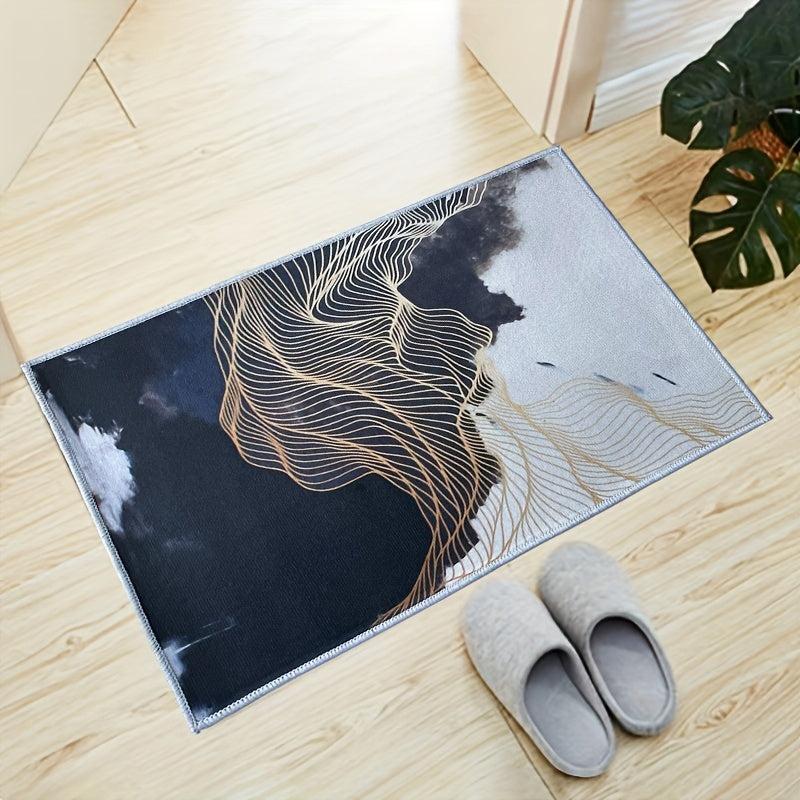 Beige Golden Lines Area Rug Modern Abstract Design