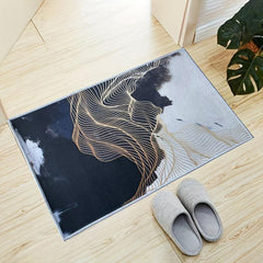 Beige Golden Lines Area Rug Modern Abstract Design