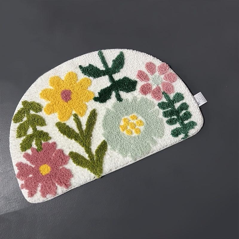 Colorful Flowers Bath Floor Mat Non Slip Bathroom Toilet Rug Indoor Carpet