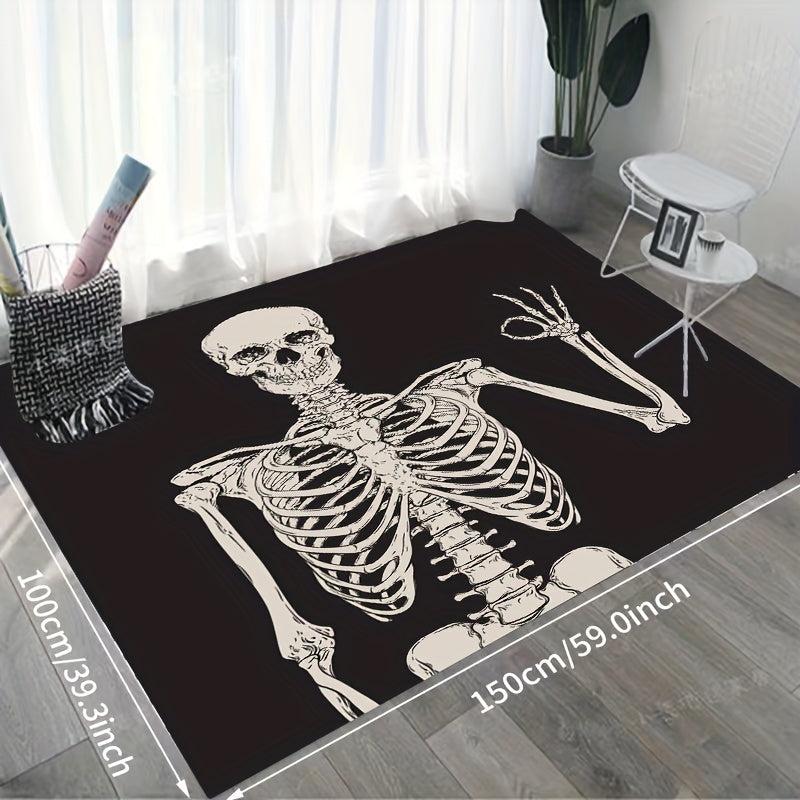 Halloween Skull Kitchen Rug Flannel Sponge Non slip Carpet Floor Mat Gothic Deco