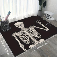 Halloween Skull Kitchen Rug Flannel Sponge Non slip Carpet Floor Mat Gothic Deco