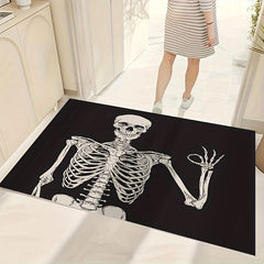 Halloween Skull Kitchen Rug Flannel Sponge Non slip Carpet Floor Mat Gothic Deco