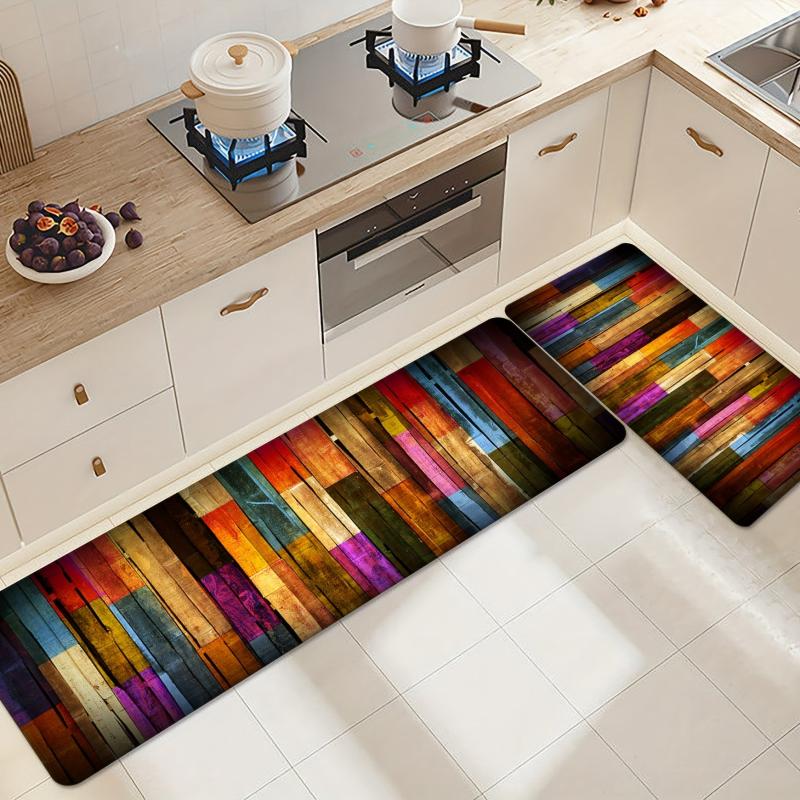 Vintage Wood Print Anti Fatigue Kitchen Mat Absorbent Bath Mat Laundry Floor Mat