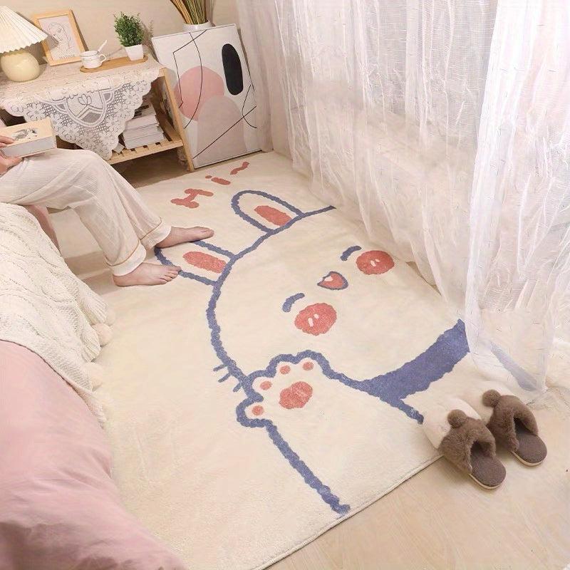 Creative Rabbit Print Area Rug Non Slip Washable Carpet for Bedroom Home Decor