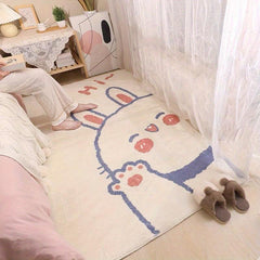 Creative Rabbit Print Area Rug Non Slip Washable Carpet for Bedroom Home Decor