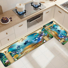 Ocean Themed Anti Fatigue Kitchen Floor Mat Slip Resistant Polyester Rug