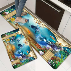 Ocean Themed Anti Fatigue Kitchen Floor Mat Slip Resistant Polyester Rug