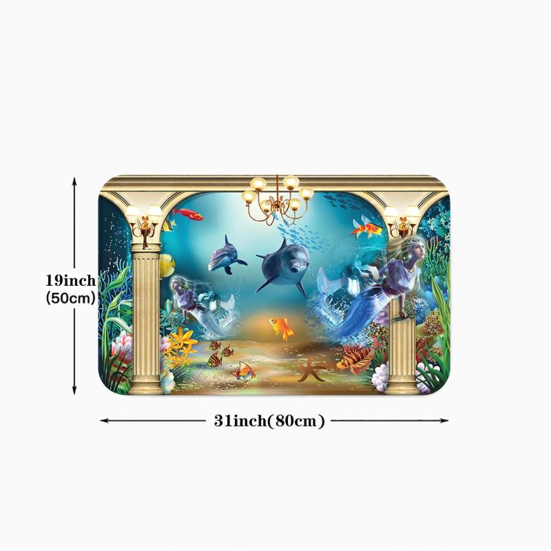 Ocean Themed Anti Fatigue Kitchen Floor Mat Slip Resistant Polyester Rug