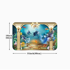 Ocean Themed Anti Fatigue Kitchen Floor Mat Slip Resistant Polyester Rug