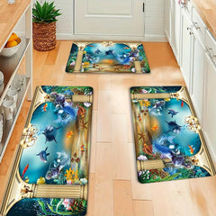 Ocean Themed Anti Fatigue Kitchen Floor Mat Slip Resistant Polyester Rug