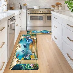 Ocean Themed Anti Fatigue Kitchen Floor Mat Slip Resistant Polyester Rug