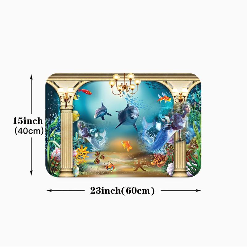 Ocean Themed Anti Fatigue Kitchen Floor Mat Slip Resistant Polyester Rug