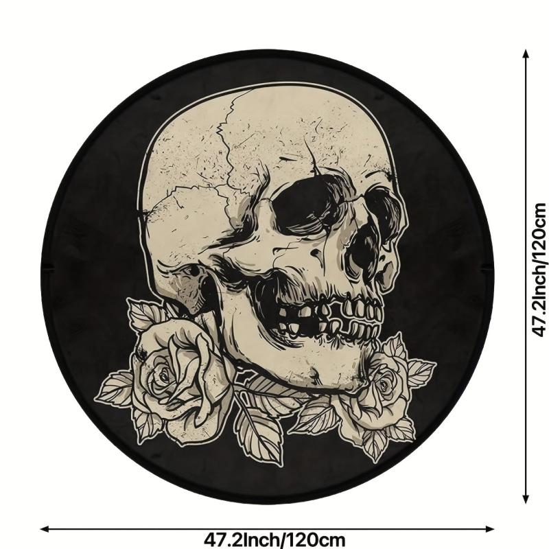 Skull Rose Flower Round Carpet Non Slip Rug Washable Floor Mats
