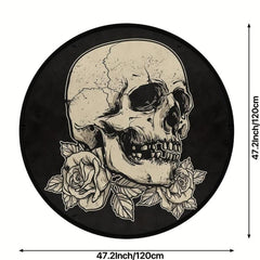 Skull Rose Flower Round Carpet Non Slip Rug Washable Floor Mats
