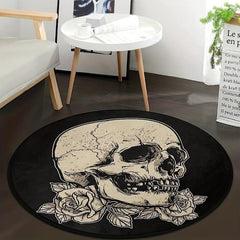 Skull Rose Flower Round Carpet Non Slip Rug Washable Floor Mats