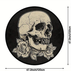 Skull Rose Flower Round Carpet Non Slip Rug Washable Floor Mats