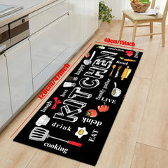 Kitchen Floor Mat Kitchenware And Food Pattern Modern Kitchen Rug
