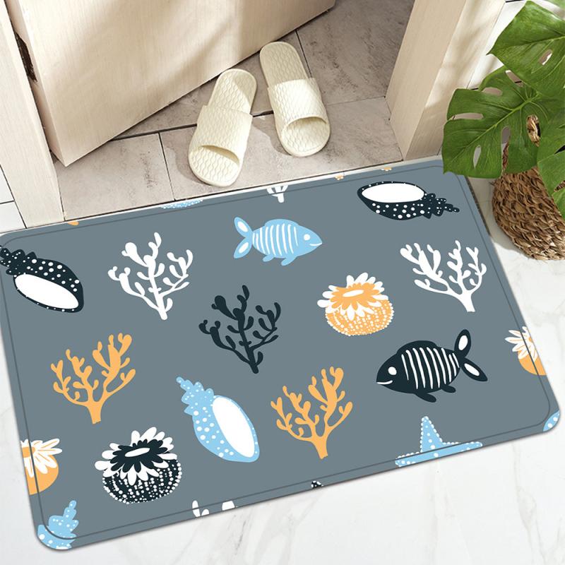 Coral Shell Fish Pattern Floor Mat Soft Non-slip Bath Rug