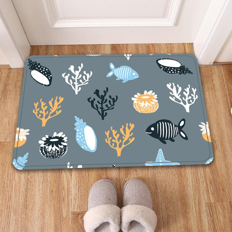 Coral Shell Fish Pattern Floor Mat Soft Non-slip Bath Rug