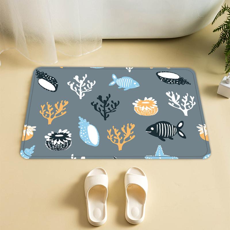 Coral Shell Fish Pattern Floor Mat Soft Non-slip Bath Rug