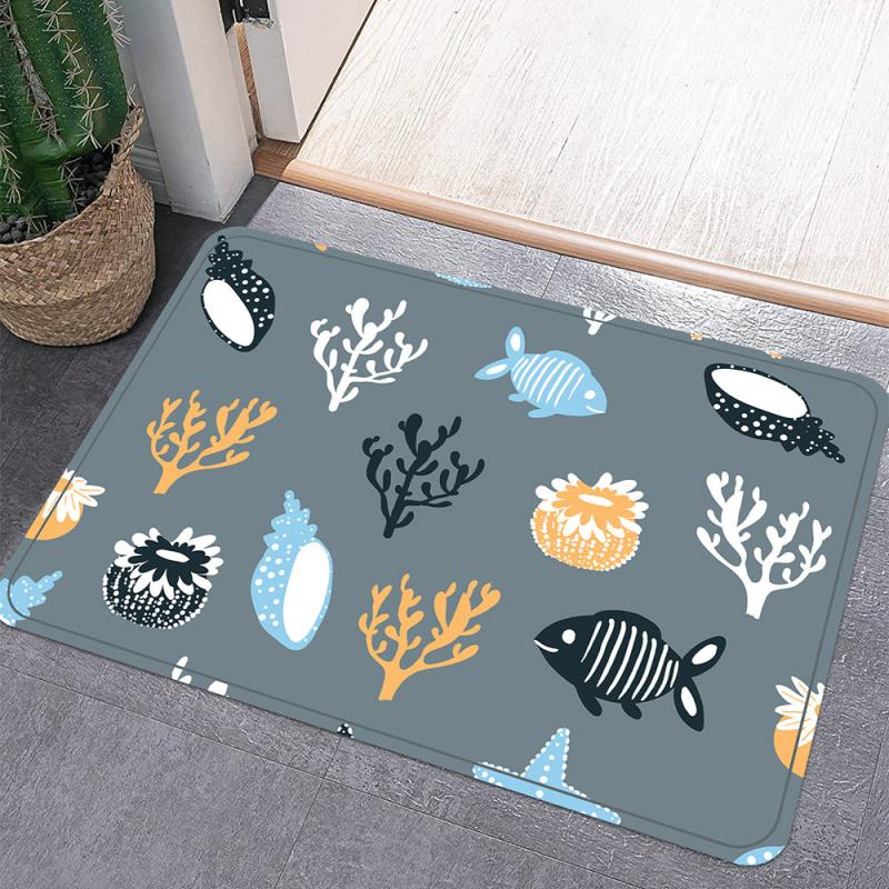 Coral Shell Fish Pattern Floor Mat Soft Non-slip Bath Rug