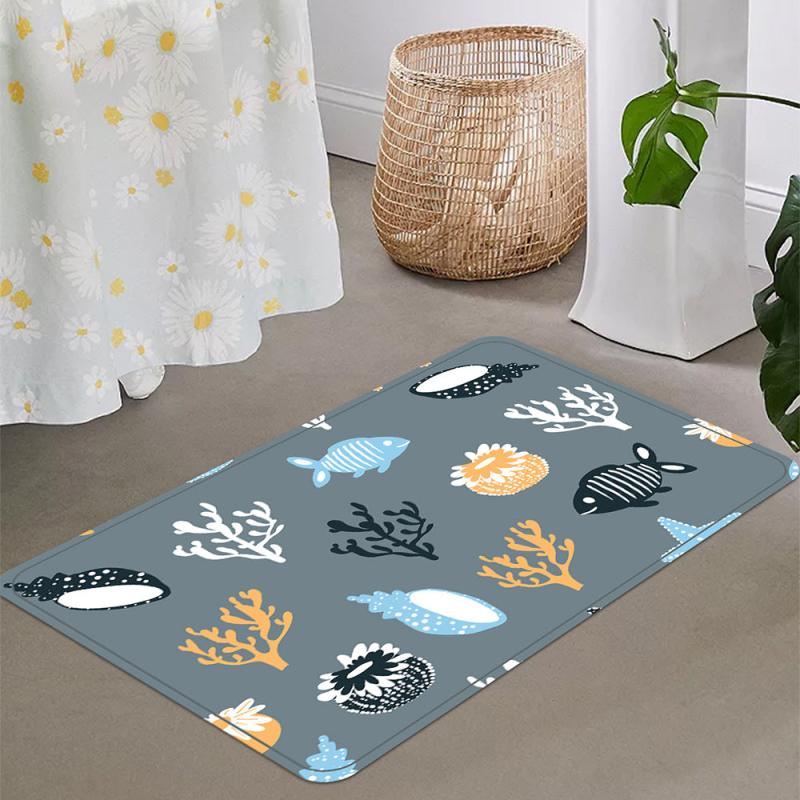 Coral Shell Fish Pattern Floor Mat Soft Non-slip Bath Rug