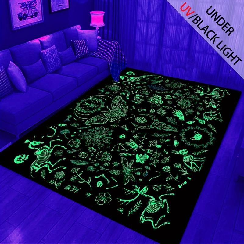 UV Light Halloween Bat Butterfly Skeleton Rug