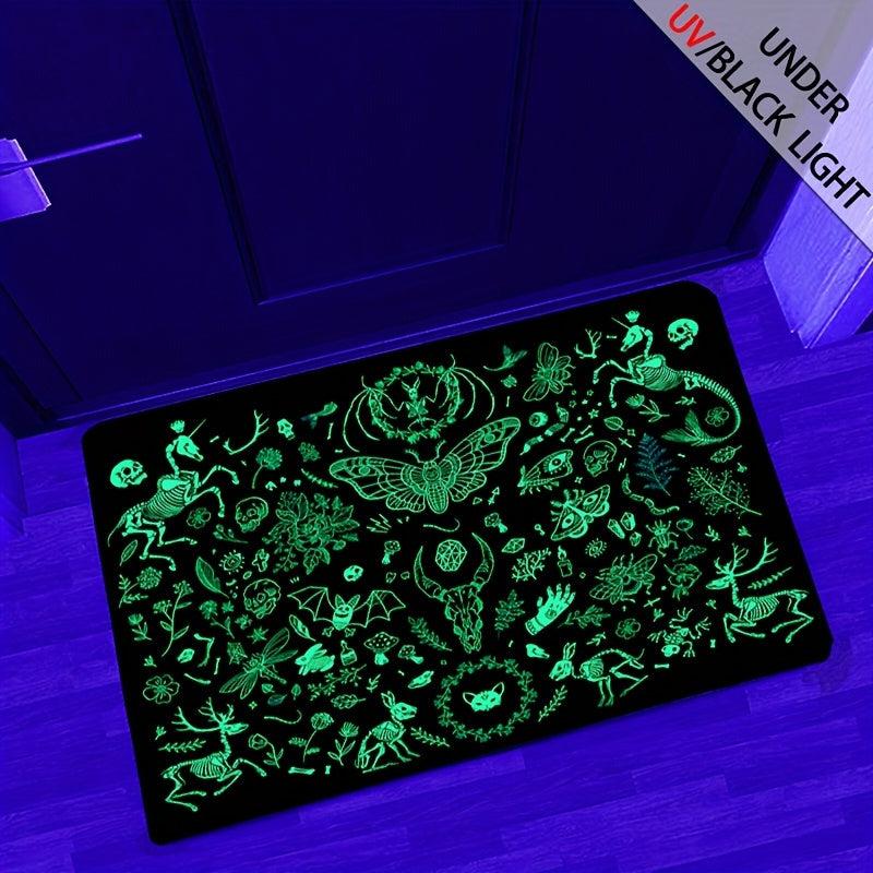 UV Light Halloween Bat Butterfly Skeleton Rug