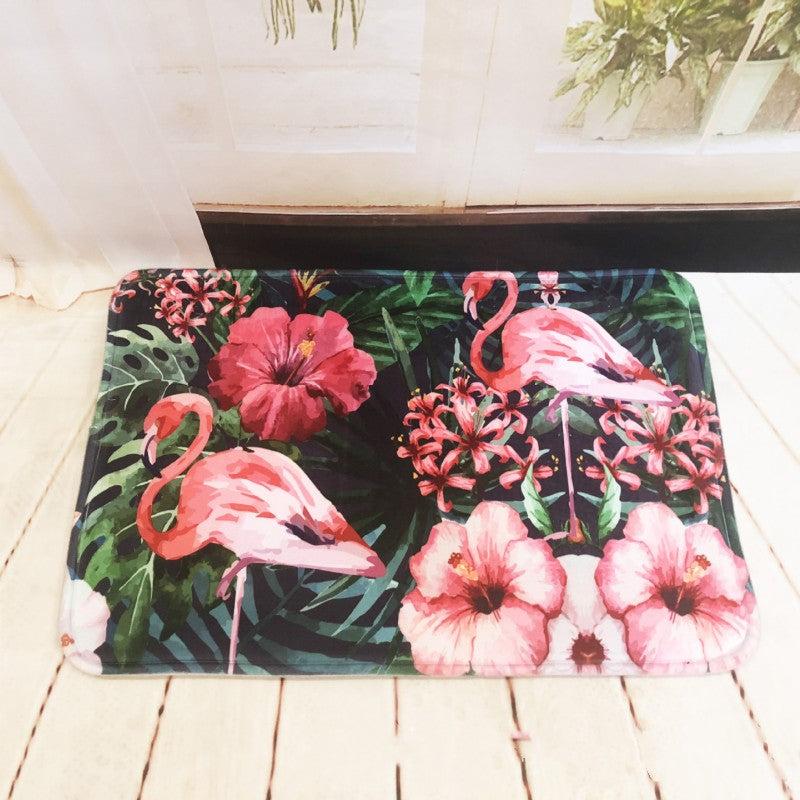 Flamingo Cartoon Fleece Door Mat Indoor Outdoor Home Decor